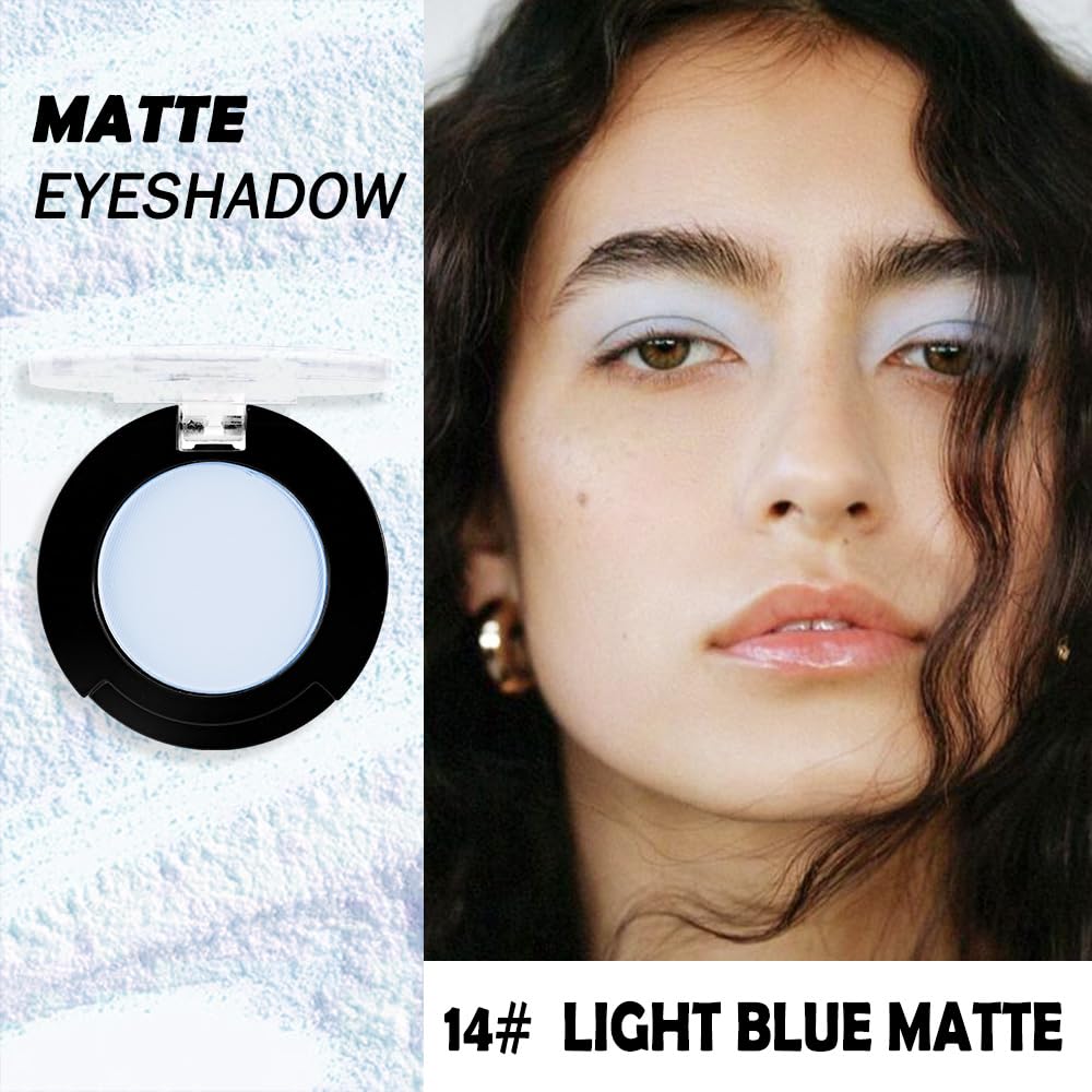 Light White Blue Single Matte Eyeshadow Makeup, Cream to Powder Monochrome Eye Shadow for Older Women, Daily Evening Girls Eyeshadow Palette Gift, sombras para ojos, Mini Vegan Travel Eye, #14