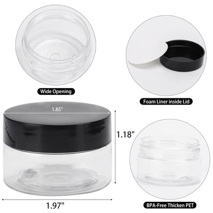 50 Count 1oz Cosmetic Containers with Lids BPA Free Plastic Sample Containers Empty Makeup Containers Refillable Cosmetic Jars Leakproof Travel Jars - Black