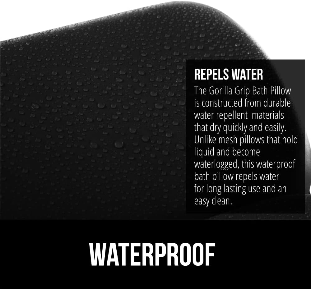 GORILLA GRIP Bath Pillow for Tub, Improved Suction Cups, Luxury Bathtub Pillows, Headrest for Neck and Back Support, Relaxing Home Spa, Hot Tubs and Bathroom Essentials, Gifts for Women, 2 Panel Black