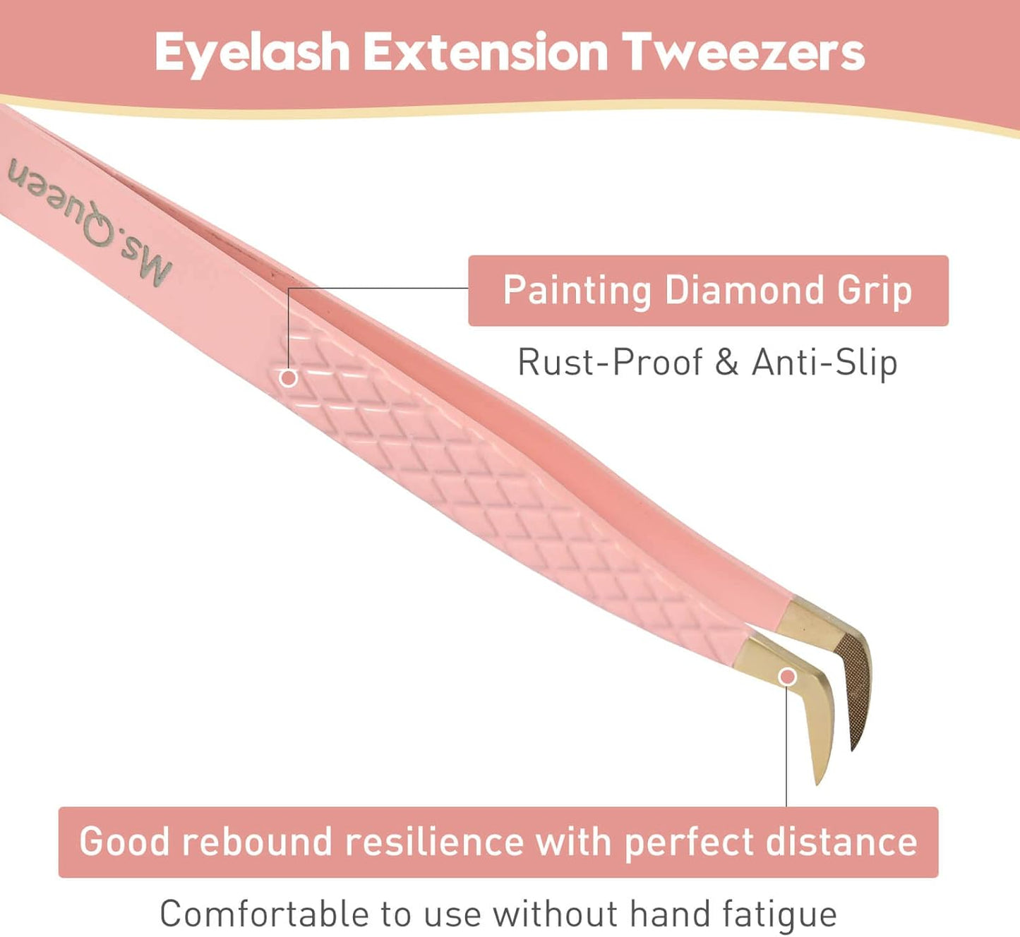 Ms.Queen Lash Tweezers for Eyelash Extensions,Fiber Tip Eyelash Tweezers for Mink Lashes Fan Making Mega Volume Boot Lashing Tweezers