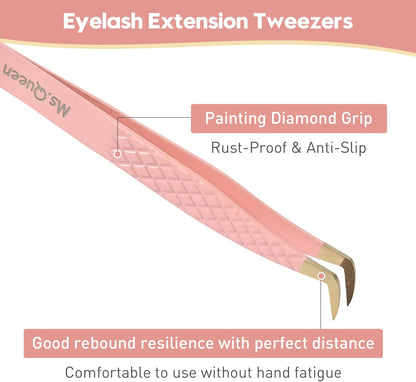 Ms.Queen Lash Tweezers for Eyelash Extensions,Fiber Tip Eyelash Tweezers for Mink Lashes Fan Making Mega Volume Boot Lashing Tweezers