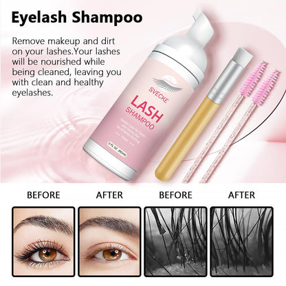 Lash Shampoo Kit Eyelash Extension Cleanser, Eyelash Shampoo for Lash Extensions, Lash Cleaner Eyelid Foam Cleaning Kit for Salon Home Use (Peach)