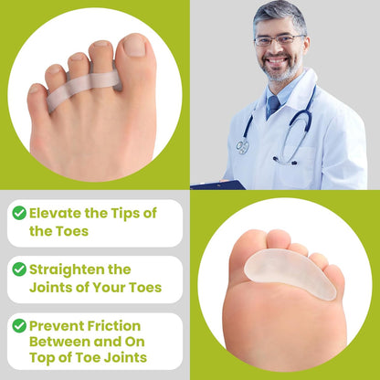 Bukihome Hammertoe Corrector Gel Toe Straighteners - 12 pcs Support Crest for Women & Men - Realign Bent, Crooked, Curled, Claw, Hammer Toes - Clear,Three Loop