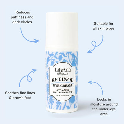 LilyAna Naturals Eye Cream - Eye Cream for Dark Circles and Puffiness, Under Eye Cream, Anti Aging Eye Cream Reduce Fine Lines and Wrinkles (1.0 Ounce, Retinol)