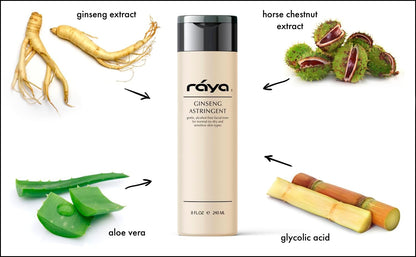 RAYA Ginseng Astringent with AHA 6 oz (G-205) | Gentle Glycolic Facial Toner for Dry and Sensitive Skin | Helps Tighten Pores, Smooth Complexion, and Reduce Fine Lines | Made with Alpha Hydroxy Acids