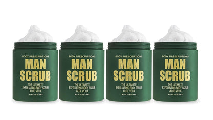 Body Prescriptions Men’s Exfoliating Body Scrub – Ultimate Skin Cleansing Wash in Jar with Twist-Top Lid, For All Skin Types, 21 Ounce (Pack of 4), Aloe Vera