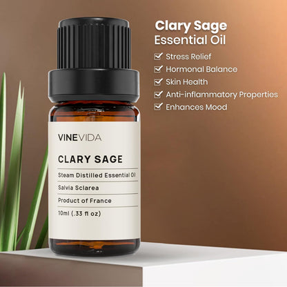 VINEVIDA Clary Sage Essential Oil 10 mL - Undiluted Candle Scent DIY Scents for Candlemaking Soap Making Safe Skin 0.33 Fl Oz 1.33 Ounces