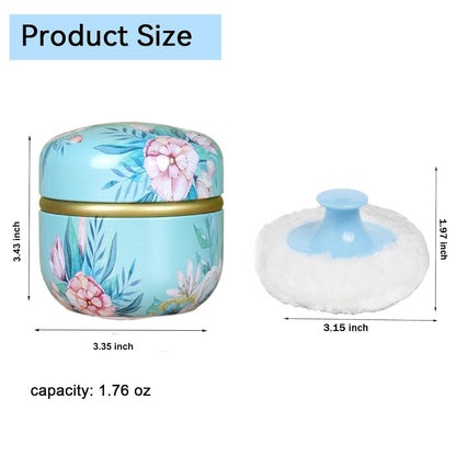 Body Powder Puff and Container, 3.35" Portable Dusting Powder Container with Soft Puff Loose Powder Case Box Jar with Lids for Baby Women Home and Travel Use