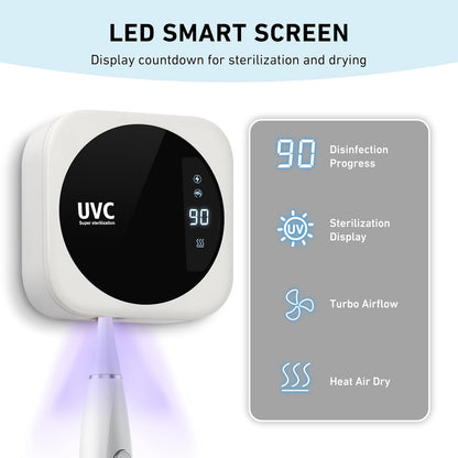 Travel Toothbrush Cleaning Case,Portable UV Toothbrush Cleaner with LED Screen,Smart Toothbrush Holder with Heating,Fan Drying and Mirror For Traveling or Business Trip & Fit All Toothbrushes - White