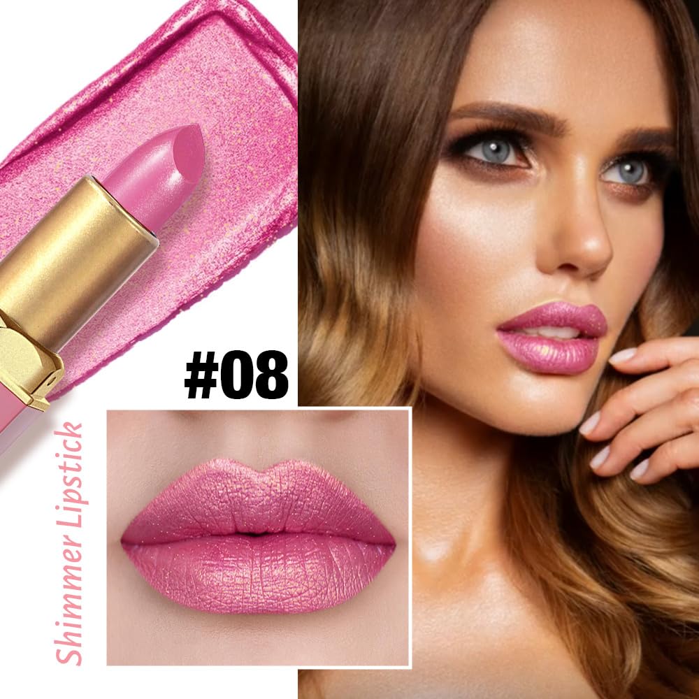 Pink Purple Metallic Lipstick for Women,Lightweight Shimmer Frosted Lipstick,Glitter Lip Gloss Stain Long Lasting Waterproof Smudge Proof 24 Hour Full Coverage Lip Makeup,Vegan
