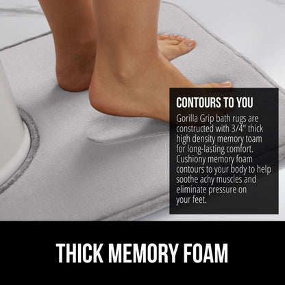 GORILLA GRIP Thick Memory Foam Toilet Rug for Bathroom, U Shaped Washable, Soft Absorbent Velvet Topside Floor Mats, Machine Wash, Cushioned Luxury Rugs for Bath Room, 22.5 x 19.5 Light Gray