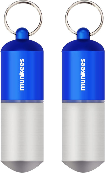 munkees Portable Pill Case Large Waterproof Capsules EDC Keychain, Travel Pill Bottle for Camping, Hiking, Backpacking, Compact Valuables Container for Outdoors 2-Pack