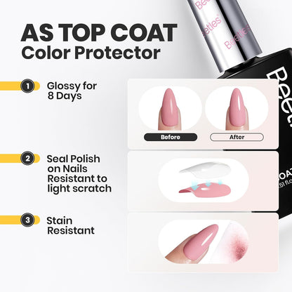 Beetles 2 in 1 Base & Top Coat Nail Polish, Clear Nail Polish Fast Drying & Natural Nail Strengthen, Glossy Effect for Nail DIY Salon at Home Gifts for Women