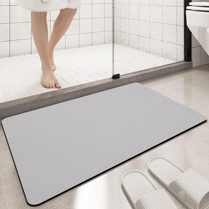 Diatomaceous Earth Bath mat Bathroom Rugs Super Absorbent Quick Dry Non Slip Bath Mat Thin Bathroom Floor Mats Fit Under Door-Shower Rug for in Front of Bathtub Shower, Grey, 15.7"*23.6"