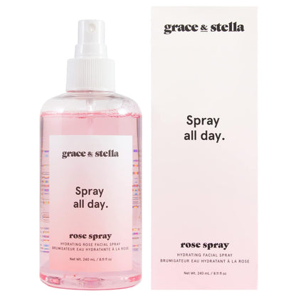 grace & stella Award Winning Rose Water Facial Spray (240ml) - Vegan - Rose Water Spray for Face - Rosewater Spray Toner Rose Hydrosol - Rose Spray Facial Mist - Rosewater Spray Toner Rose Hydrosol
