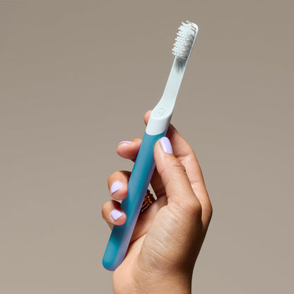 Quip Plastic Sonic Electric Toothbrush for Adults - Time Travel & Soft Bristles with Travel Case & Replacement Brush Head - 3 Month Battery Life - Marine Blue
