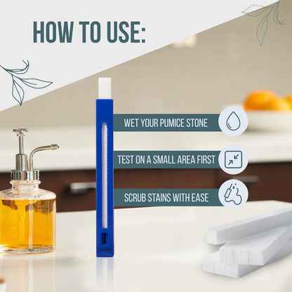 Powerstone Pumice Long Lasting Chisel Sticks - 8 Pack | Refillable Case with 8 Scouring Sticks to Remove Stains, Limescale & Carbon Buildup from Stoves, Ovens, BBQ Grills, Sinks, Tiles, Toilets & More