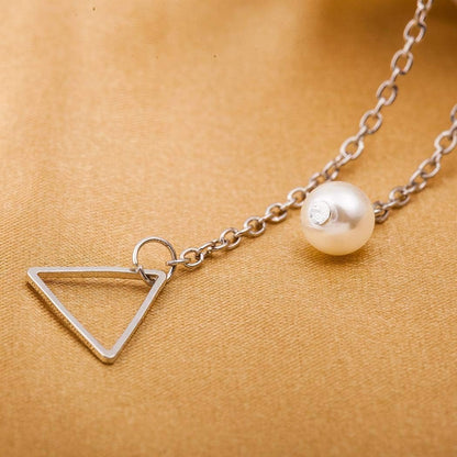 Hollow Triangle Metal Adjustable Pearl Simple Pendant Clavicle Chain Jewelry Gifts for Women and Girls