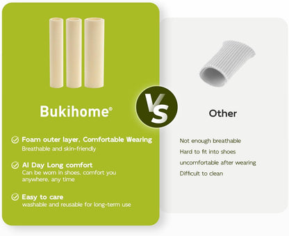 Bukihome Cuttable Toe Tubes Sleeves - Foam Toe Protectors for Corns, Calluses, Blisters - Fabric & Breathable Gel Lining Toe Sleeve Protectors Relief Pressure Pain - 3 Count, White