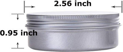 2 Ounce Aluminum Tin Jar Refillable Containers 60 ml Aluminum Screw Lid Round Tin Container Bottle for Cosmetic,Lip Balm, Cream, 12 Pack.