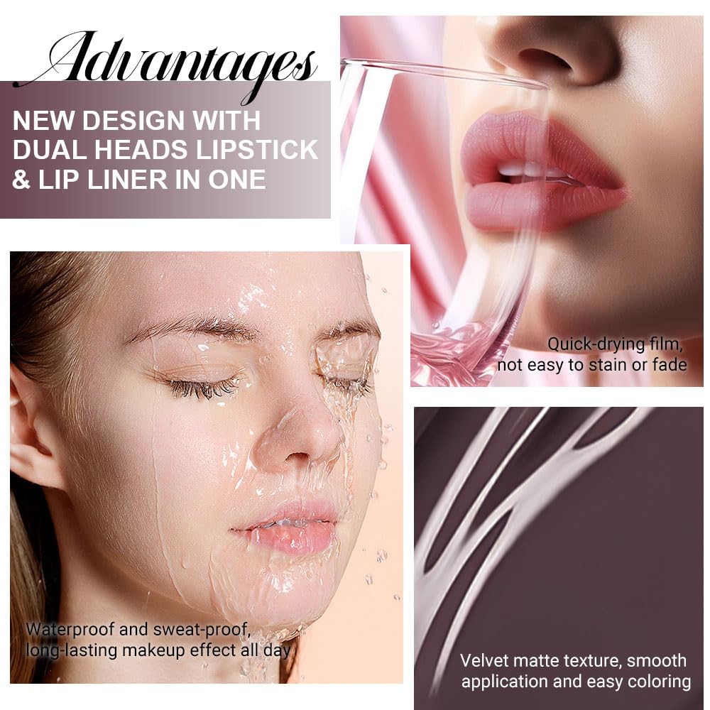 Kaely 2-in-1 Matte Lipstick and Lip Liner, Liquid Lip Stain Makeup for women Long Lasting Waterproof Smudge Proof, labiales matte mate larga duracion listip 24 hours originales, 06 Chocolate