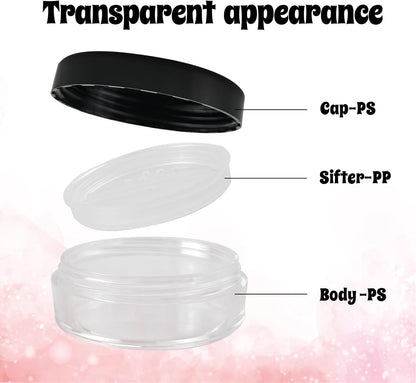 Nirvany 12Pcs 10ml Refillable Loose Powder Containers, Black Travel Makeup Jars with Rotating Sifter & Leakproof Screw Lids (12)