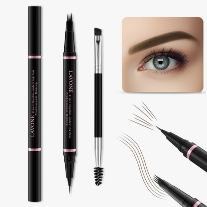 Eyebrow Pencil Makeup Kit, with Waterproof 2-IN-1 Microblading Eyebrow Pen, Eyebrow Pomade, Eyeliner and Dual-ended Eyebrow Brush, Brow Pencil Kit for Natural Eyebrows - Ash Brown
