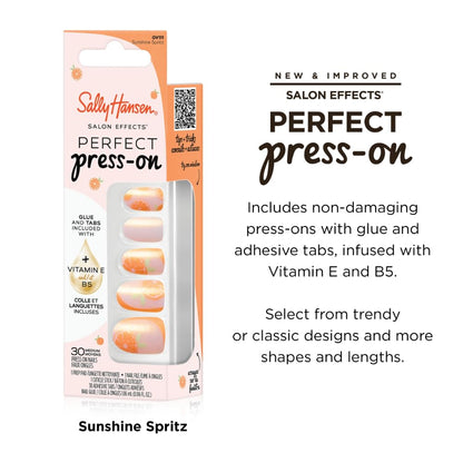 Sally Hansen Instant Cuticle Remover and Salon Effects Sunshine Spritz Press On Nails with Nail Glue and Adhesive Tabs