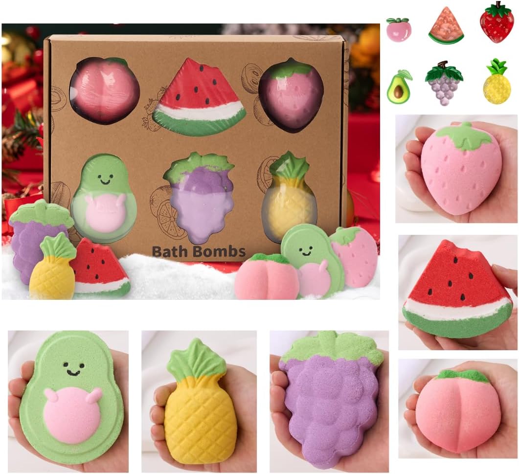 Bath Bombs for Teen Girls Boys– Fruit Shaped, Natural & Non-Toxic with Surprise Inside, Fun Gift Set for Kids Ages 3+