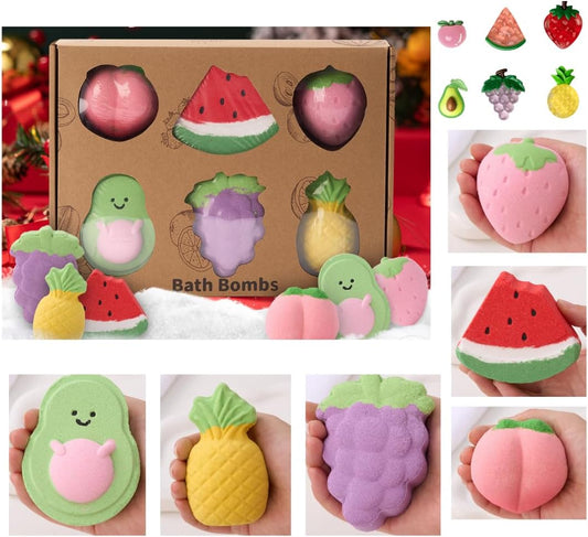 Bath Bombs for Teen Girls Boys– Fruit Shaped, Natural & Non-Toxic with Surprise Inside, Fun Gift Set for Kids Ages 3+