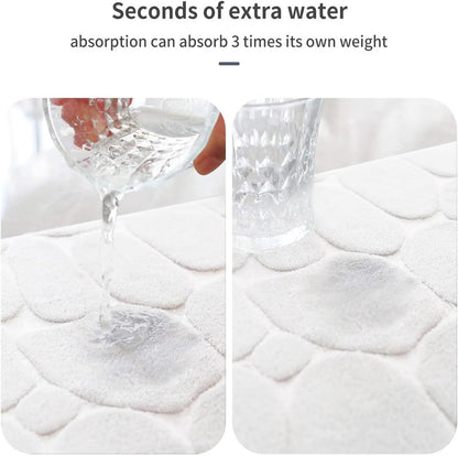 YIHOUSE Bath Mat, Memory Foam, Cobblestone, Bathroom Rugs, 20 x 32, White, Super Water Absorbent, Non-Slip, Machine Washable
