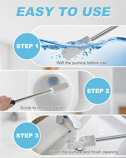 6 Pack Pumice Stone Toilet Bowl Cleaner with Long Stainless Handle - 22" Longer Pumice Stone for Cleaning - Hard Water Ring Stains Remover Brush for Toilet, Bathroom, Kitchen, Sink, Pool, Tile, Grill