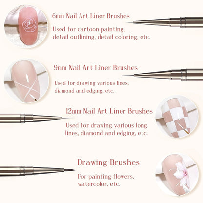 12pcs Nail Art Brushes, Nail Art Design Pen Painting Tools Professional Flower Brush Drawing Extension Gel Brush Liner Brush Ombre Painting Brush Carved Brush For Nail Art Design