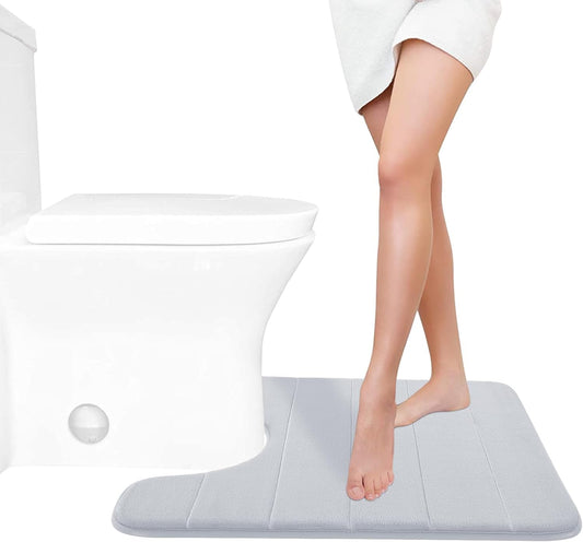 Yimobra Memory Foam Toilet Bath Mat U-Shaped, Commode Contour Rug, Soft and Comfortable, Super Water Absorbent, Non-Slip, Thick, Machine Wash Bathroom Commode Contour Rug, 24 X 20 Inches, Silver