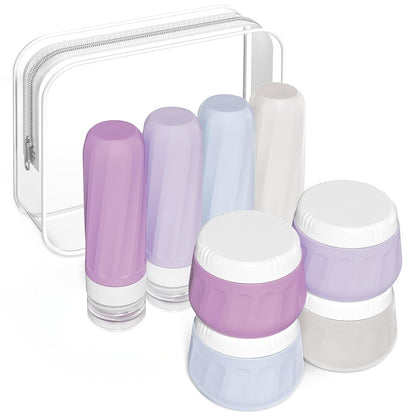 Travel Bottles for Toiletries 8 Pack, Travel Size Toiletries, Tsa Approved Travel Size Containers 3oz, with Travel Essentials Clear Bag, Leak Proof Silicone Squeezable Creams Jars