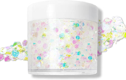 Clear White Glitter Gel for Body, Face, Hair and Lip, Color Changing Glitter Gel Under Light, Rave Mermaid Makeup Accessories (White)