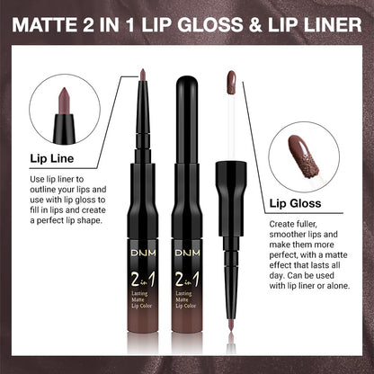 Kaely 2-in-1 Matte Lipstick and Lip Liner, Liquid Lip Stain Makeup for women Long Lasting Waterproof Smudge Proof, labiales matte mate larga duracion listip 24 hours originales, 06 Chocolate