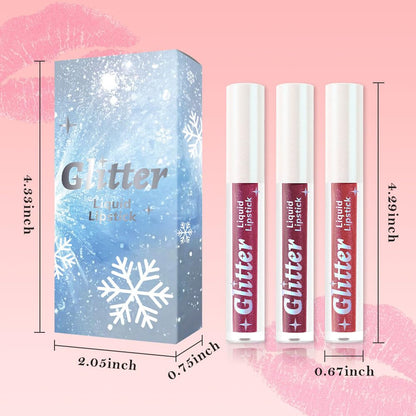 3Pcs Metallic Lipstick for Women,Lightweight Glitter Sparkling Liquid Lipsticks,Shimmer Lip Gloss Stain Long Lasting Waterproof Smudge Proof Non-Drying 24 Hour Full Coverage Lip Makeup,Vegan