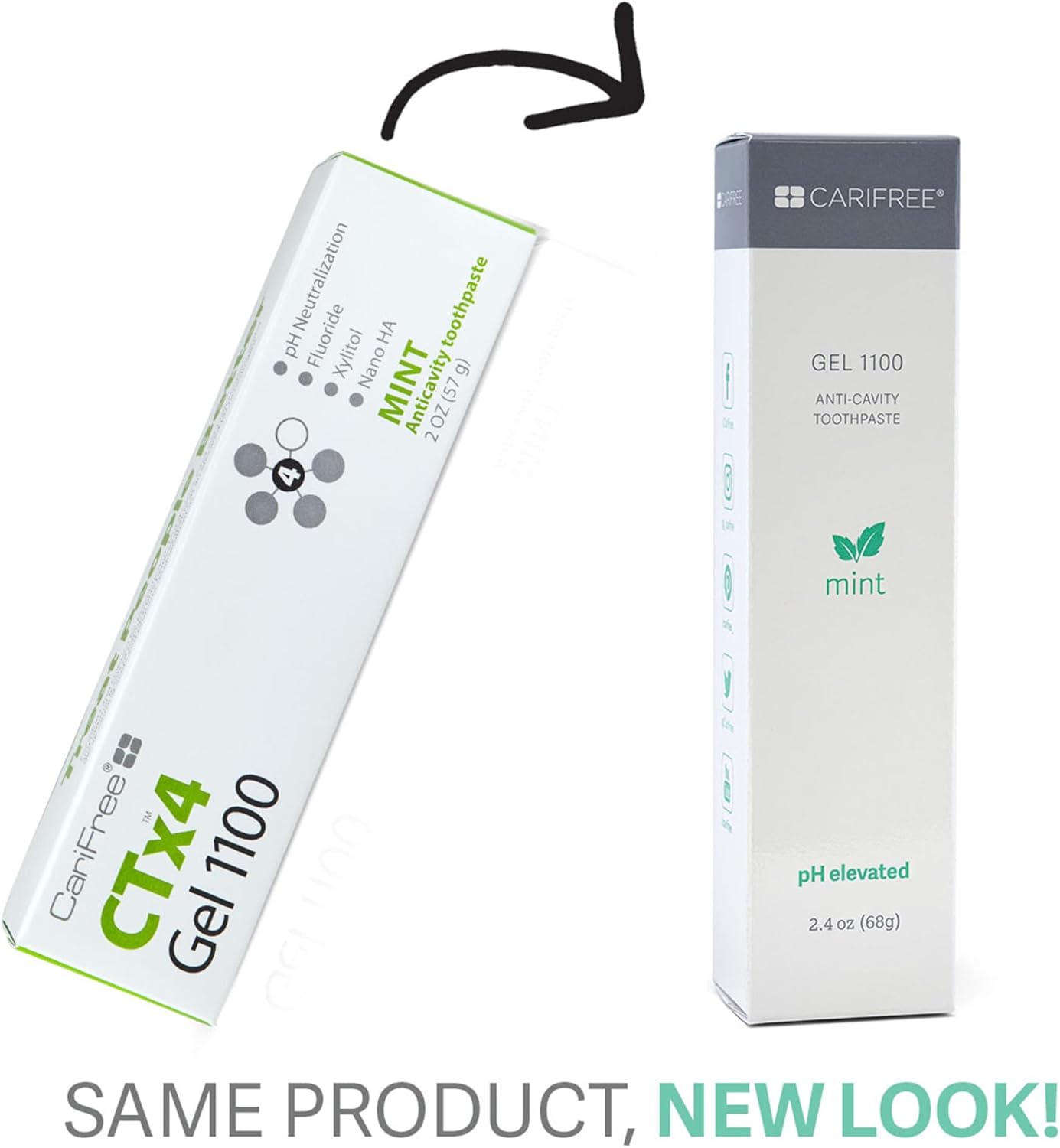 CariFree Gel 1100 (Mint) Anti-Cavity Fluoride Toothpaste with Nano Hydroxyapatite, Cavity Prevention and Enamel Protection, Dentist Recommended for Kids and Adults, 2.40 oz.(Pack of 2) Mint