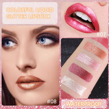 evpct 6Pcs Rose Bronze Gold Nude Pink White Dark Maroon Red Metallic Shimmer Glitter Lip Gloss Liquid Lipstick Set for Women Long Lasting Waterproof 24, Pearlescent Sparkly Glossy Lipsticks Lip Makeup