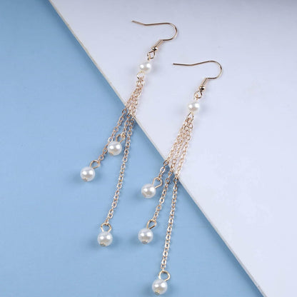 Vintage Pearl Dangle Earrings Gold Pearl Chain Drop Earrings Tiny Pearl Tassel Earrings Long Pearl Bridal Hook Earrings Jewelry for Women
