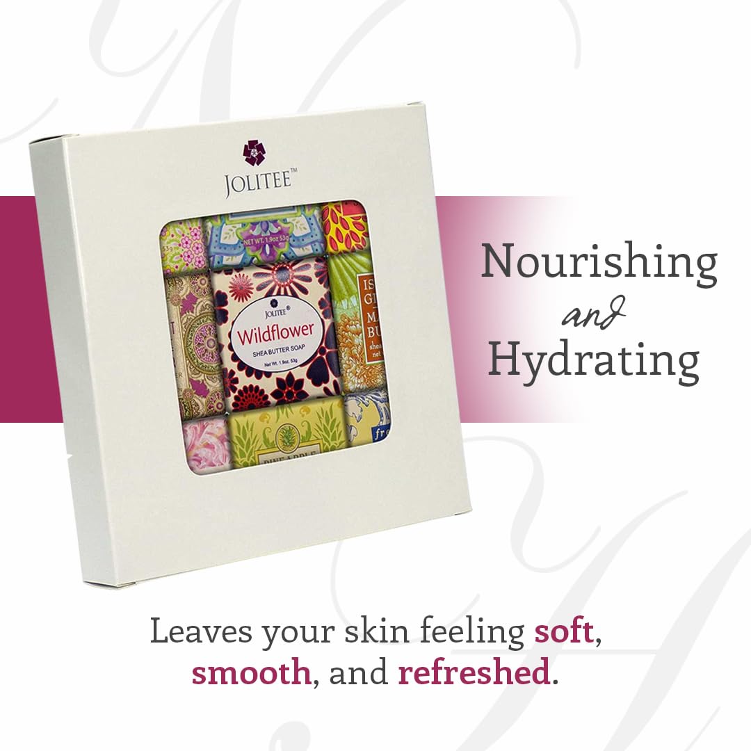 French Milled Botanical Soap Sampler Set of 9 - Individually Wrapped Vegetable-Based Mini Soaps with Essential Oils, Shea Butter, and Natural Extracts (Floral Favorites - White Box)