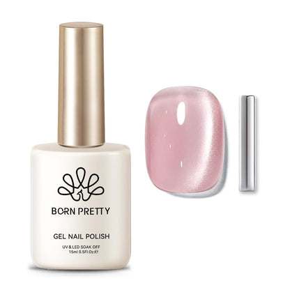 Born Pretty Cat Magnetic Eye Gel Nail Polish,Nude Moonlight Cat Magnetic Gel Nail Polish Soft Lace Magnetic Nail Polish for Nail Art Manicure Salon DIY at Home 15ML