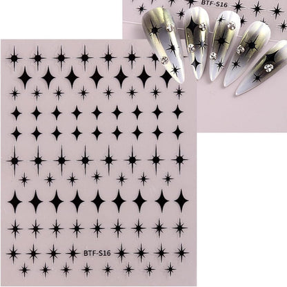 12 Sheets Star Nail Art Stickers 3D Self Adhesive Gold White Black Star Design Nail Art Decal Accessories for Women Acrylic Manicure DIY Decoration