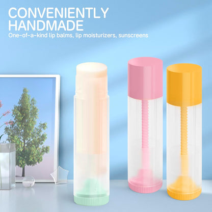 JuLand 50 Pack Empty Lip Balm Containers Bulk 5.5ml - Clear Twist-Up Tubes with Multi-Colored Caps, Refillable Chapstick Tube for DIY Lip Balm Making