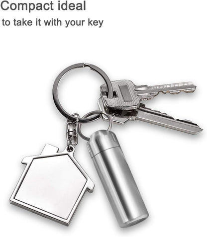 SHD Pill Box Keychain Waterproof Single Chamber Stainless Steel Pill Organizer for Outdoor Travel Camping