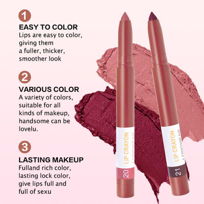 BINGBRUSH Matte Lip Crayon Set – Longwear, Waterproof, Velvet Finish, Built-in Sharpener, Smooth Lip Liner & Gloss (20#+21#, 2 Count (Pack of 1))