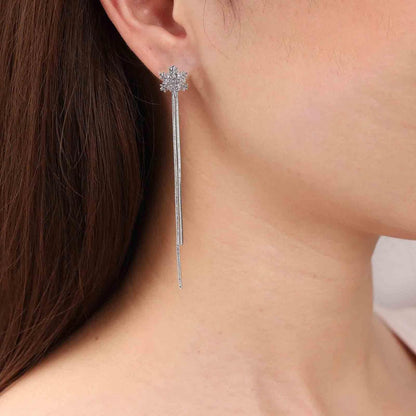 Vintage Crystal Snowflake Chain Earrings Cz Snowflake Stud Earrings Silver Long Chain Tassel Earrings Metal Snake Chain Drop Earrings Jewelry for Women