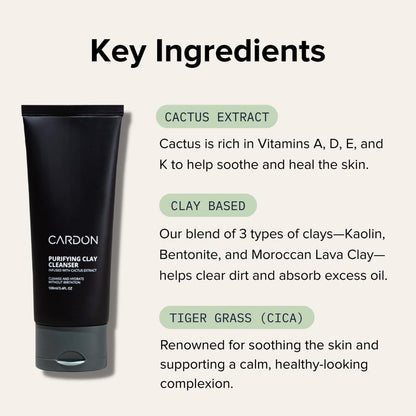 Cardon Men's Deep Pore Cleaning Clay Face Wash, 4x Better Than Charcoal, Oily, Acne-Prone Skin | Korean Premium Skin Care | Remove Face Oil & Dirt, (1 CT)