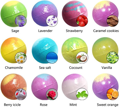 Bath Bombs Salt Balls,12 PCS Gift Set,Vanilla Lavender l Rose Extract Essential Oils,Moisturizing Dry Skin,Fizzy Spa,Relaxing,Bubble Bath Bomb for Gifts Idea for Men Women